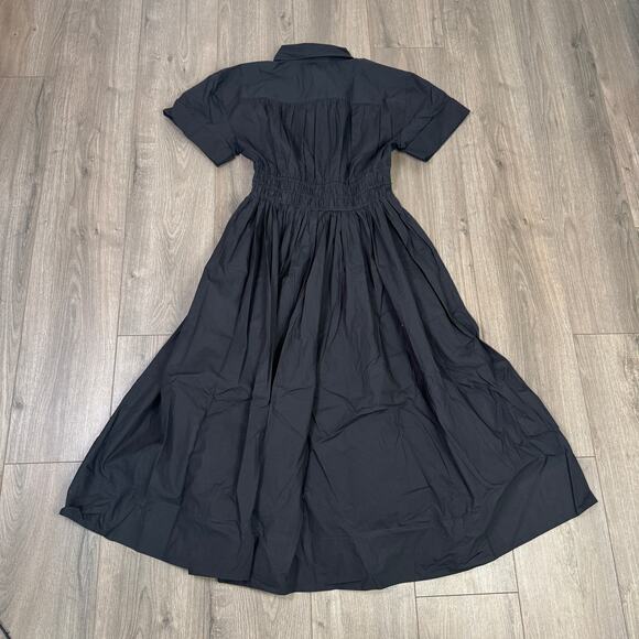 J.Crew Elena Shirt Dress Sz 4 Black Cotton Poplin Short Sleeve Drawstring Waist - Picture 6 of 8